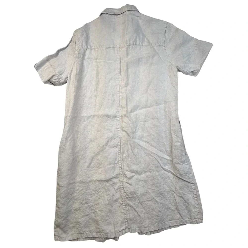 Tahari Womens Light Gray 100% Linen Short Sleeve Dress M minimalist Lagenlook - Picture 7 of 8